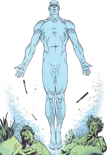 Dr Manhatten in Watchmen, art by Dave Gibbons